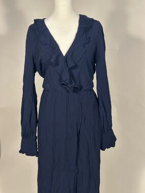 Free People Navy Ruffle V-Neck Maxi Dress size small wrap dress